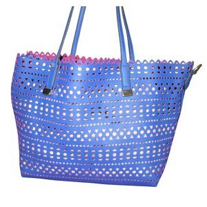 Aldo Cobalt Blue vegan leather laser cut beach tote & detachable pochette insert